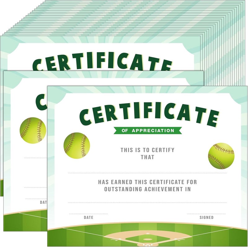 Chiisong 36 Pieces Softball Sports Achievement Award Certificates of Appreciation Sport Certificates for Employee Teacher, 9.84 x 7.87 Inches - Image 1